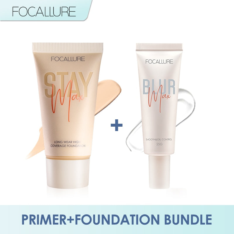 FOCALLURE 2 Pcs Makeup Set Pore-Blurring Primer and Matte Foundation Base Cosmetic Facial Lightweight Matte Finish