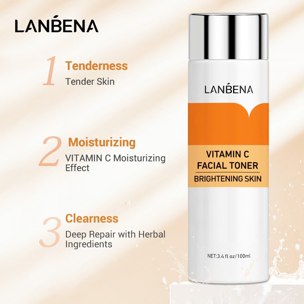 LANBENA Vitamin C Whitening Face Care Set Serum Facial Cream Eye Serum Toner VC Essence Cleanser Freckle Whitening Skin Care
