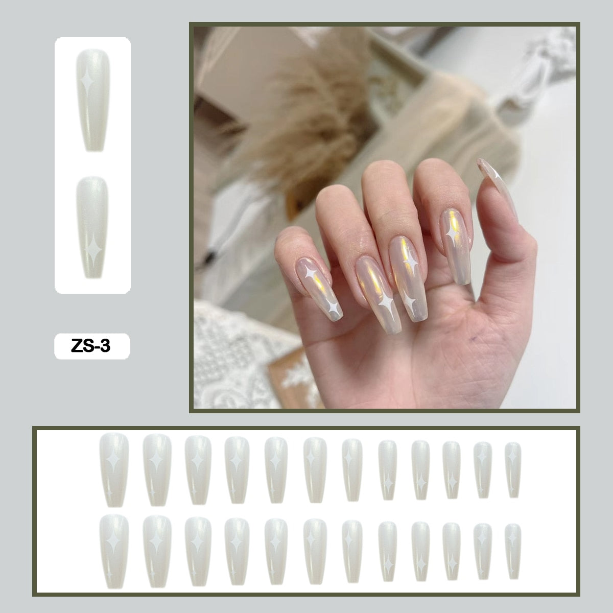 Graduation gifts 24PCS False Nails with Glue Rhinestones Long Trapezoid Detachable Pearl Stick on Nails Press on Nails Art With Wearing Tools