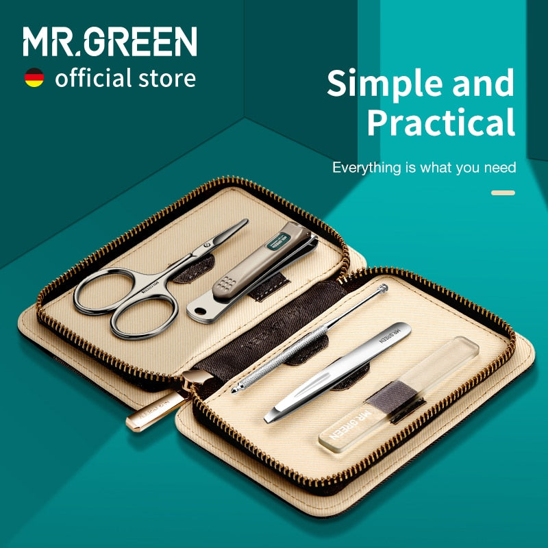 MR.GREEN Manicure Set 5 in 1 Simple and practical Kit Contrast  leather case Stainless Steel Nail Clippers Personal Care Tool