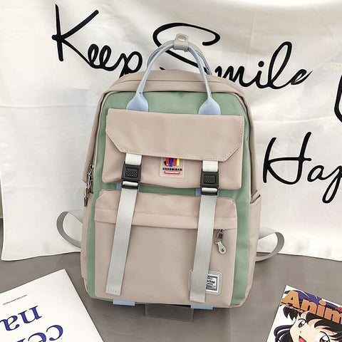 Large Capacity Fashionable Girl Panelled Backpack 2021 New Nylon Waterproof Cute Schoolgirl Schoolbag Campus Style Travel Bag