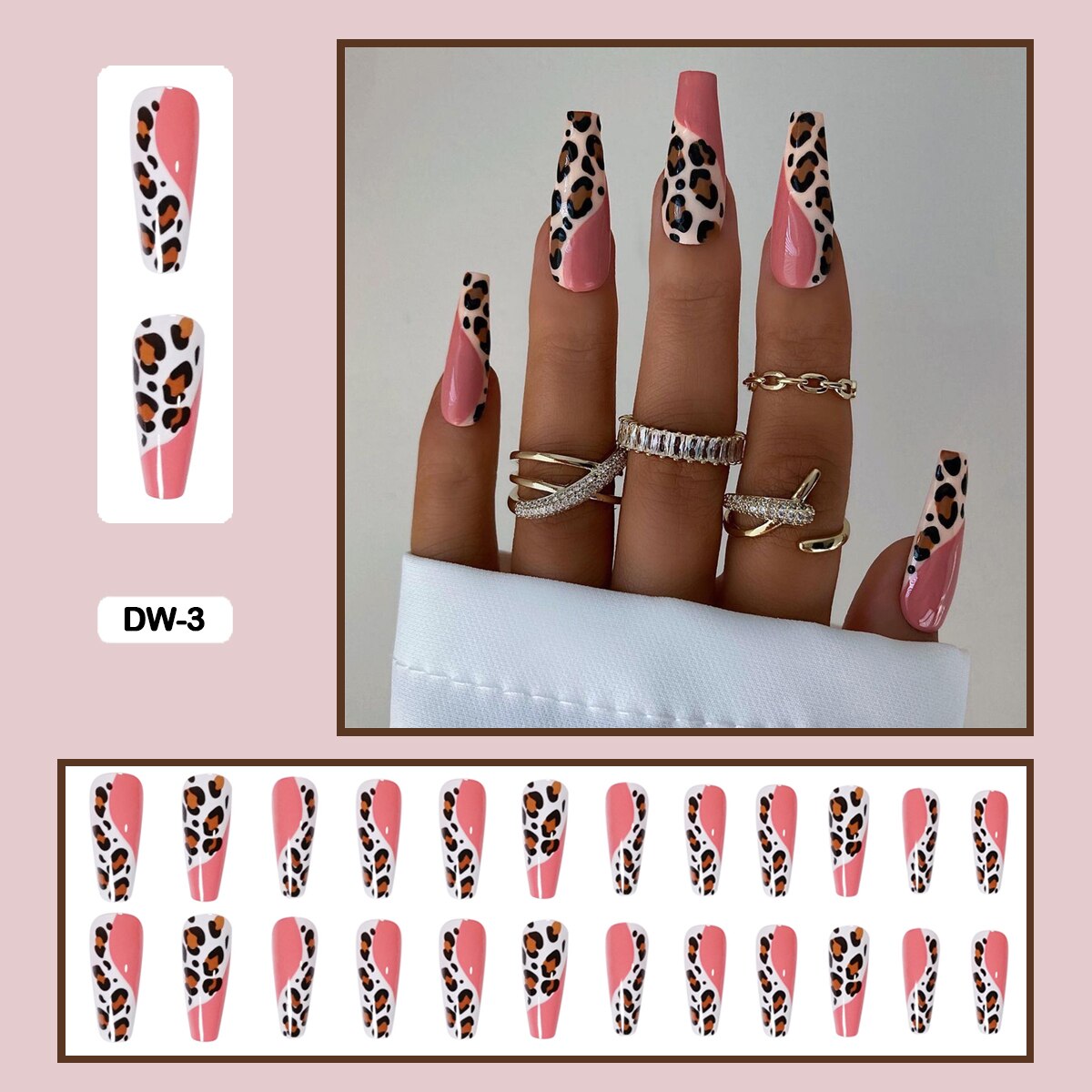 Graduation gifts 24pcs/box Long Trapezoid Press On False Nails With Glue Animal Patterns Leopard Nails Art Wearable Fake Nails With Wearing Tools