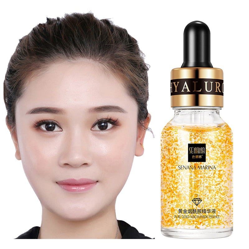 24K Gold Hyaluronic Acid Face Serum Replenishment Moisturize Shrink Pore Brighten Skin Care Lift Firming Essence