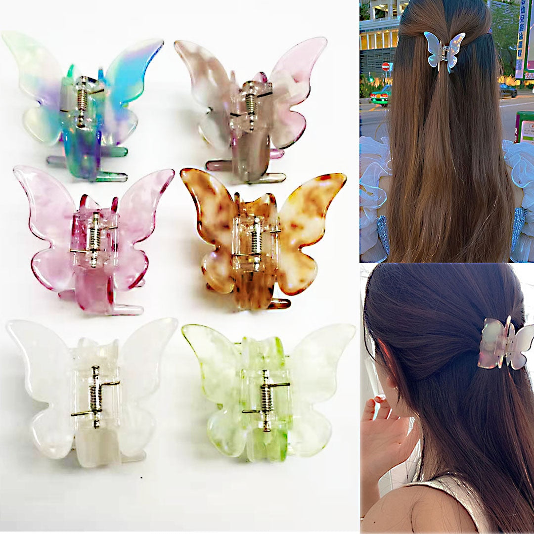 1Pcs Acetate Resin Hair Claw Sweet Fairy Butterfly Hairpin Clip Gradient Tie-Dye Colored Styling Tools Barrettes for Women Girls