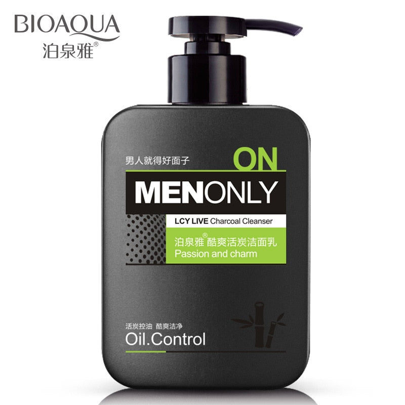 BIOAQUA Men's Charcoal Facial Cleanser Skin Care Cleansing Lotion Control Moisturizing Blackhead Face Washing Product 200g