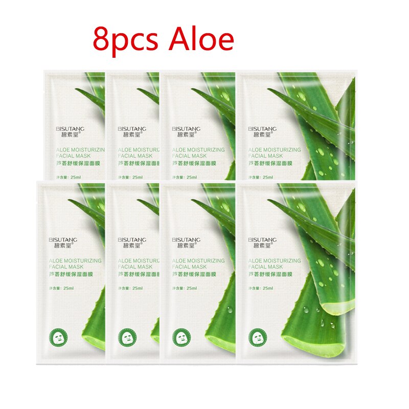 8 Pieces Fresh Orange Aloe Rice Pomegranate Bamboo Rose Green Tea Honey Smooth Anti-Acne Oil Control Hydrating Sheet Facial Mask