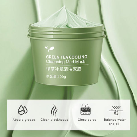 Green Tea Cooling Cleansing Mud Mask Anti-acne Face Cream Shrink Pores Acne Blackheads Removal Cream Essence Skin Care
