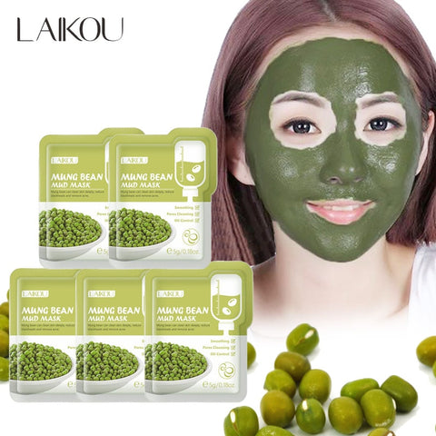 LAIKOU 5Pcs Mung Bean Paste Mud Mask Cleansing Mask Purifying Clay  Oil Control Skin Care Anti-Acne Remove Blackhead Mud Mask