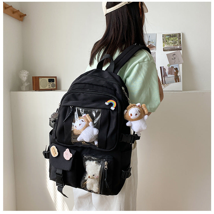 Beyprern Large-Capacity Cute Women Multi-Pocket Nylon Backpack Ins Junior High School Student School Bag Female Girl Backpack Laptop Book