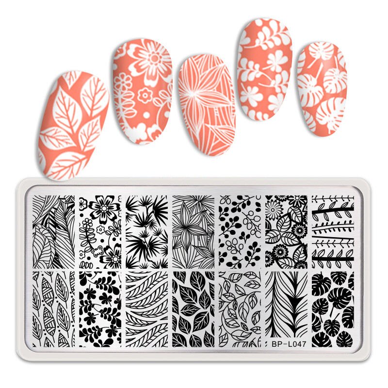 Christmas Gift BORN PRETTY Flowers Pattern Rectangle Nail Stamping Plates Stainless Steel Simple Flower Tango Theme DIY Design Stamp Template