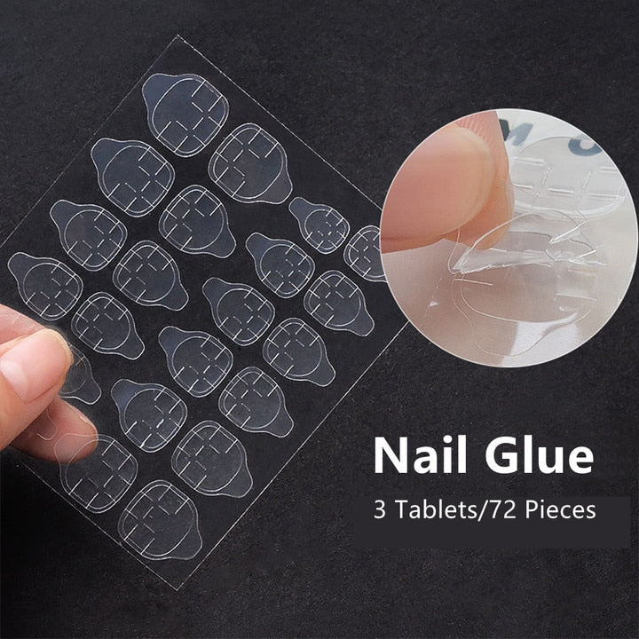Graduation gifts 24PCS False Nails with Glue Rhinestones Long Trapezoid Detachable Pearl Stick on Nails Press on Nails Art With Wearing Tools