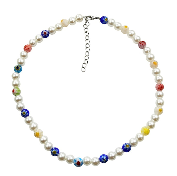 DIEZI Ethnic Fashion 2021 Multicolor Heart Beads Imitation Pearls Choker Necklace Women Bohemian Sweet Flower Pendant Necklace