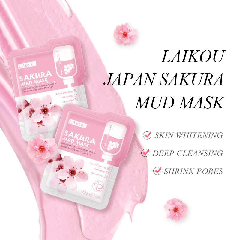 Beyprern 10Pc Japan Sakura Face Mud Mask Whitening Moisturizing Anti-Aging Care Oil-Control Brightening Cleansing Clay Facial Mask
