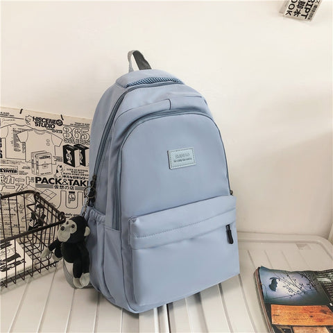 Beyprern Women's Backpack Solid Color Female Multi-pocket Casual Woman Travel Bag High Quality Schoolbag for Teenage Girl Book Knapsack