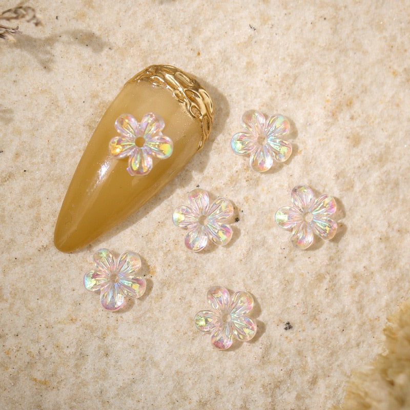 Beyprern 100Pc Nail Art Accessories 3D Glitter/Glossy/Silver Powder Peach Heart Matte/Aurora Floral Lotus Nail Decorations Manicure Charm
