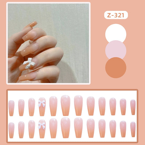 Easter  24PCS Presson Acrylic Nails With Adhesive Strips Cute Gradient Orange Design Full Coverage Nails French Manicure Tips
