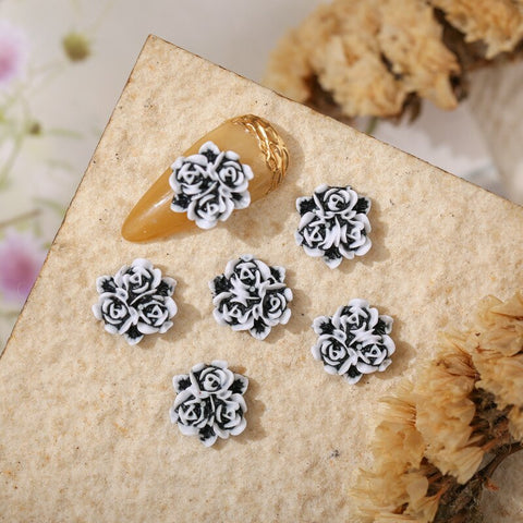 Beyprern 50Pcs New Nail Art Accessories 3D Painted Lotus Rose Chinese Style Sun Flower For Nail Decorations DIY Colorful Manicure Charms