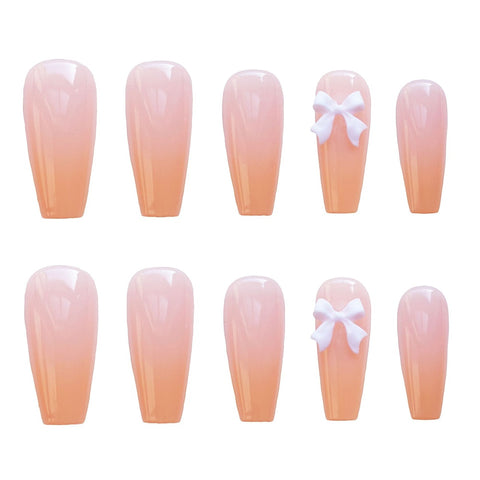 Easter  24PCS Presson Acrylic Nails With Adhesive Strips Cute Gradient Orange Design Full Coverage Nails French Manicure Tips
