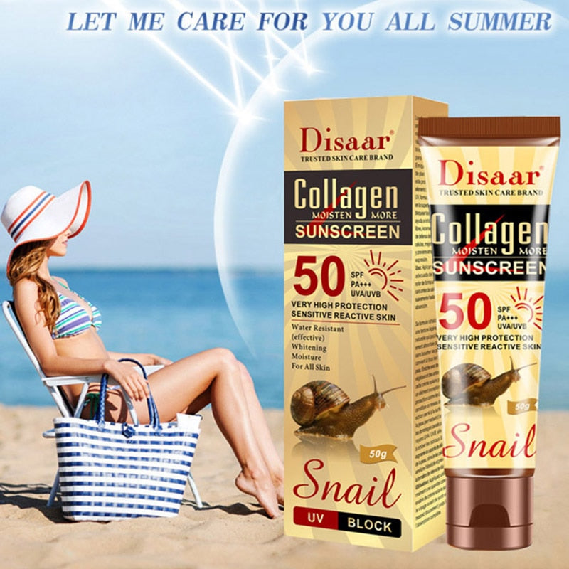 Beyprern Collagen Snail Facial Solar Blocker Sunscreen Cream UVA Protection Face Skin Solar Whitening Anti Aging SPF50 Sun Block Lotion