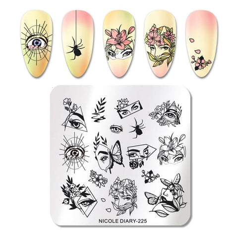 NICOLE DIARY Leaves Flower Stripe Design Stamping Plates Abstract Lady Face Nail Stamp Templates Leaf Floral Printing Stencil